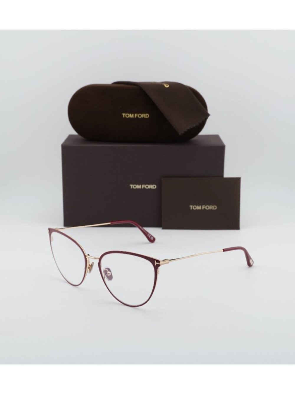 Tom Ford FT5840-B 066 Cat Eye Eyeglasses 56mm - Red / Gold / Blue Light Block
